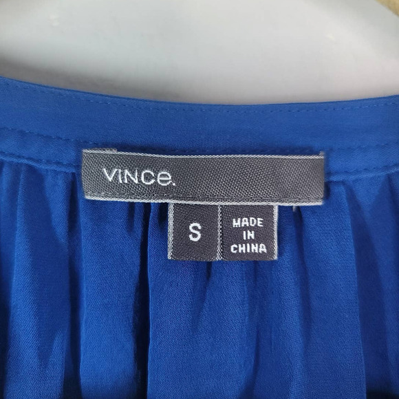 Vince Silk Half Placket V-Neck Popover Long Sleeve Blouse Cobalt Blue Size Small - Picture 5 of 7